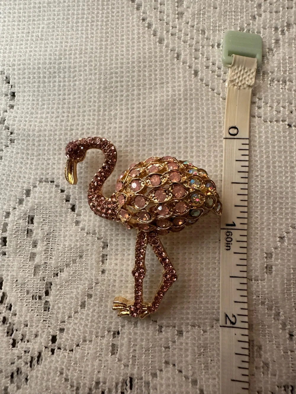Gold-Tone Pink Crystal Flamingo Brooch